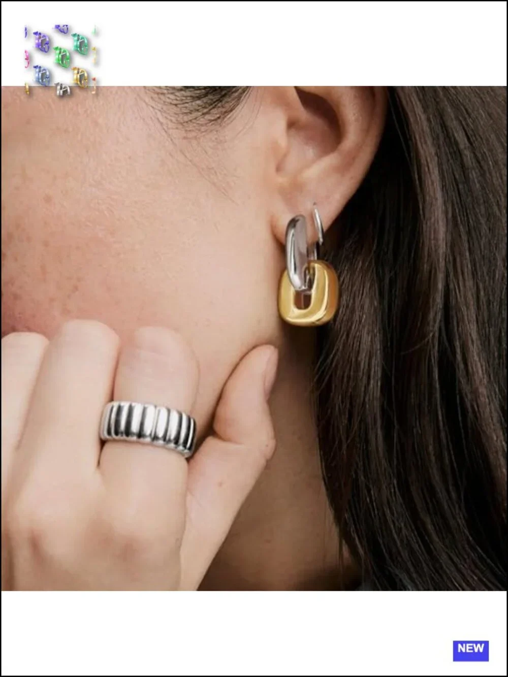 Convertible Geometric Hoop Earrings with Detachable Link, Hypoallergenic Mixed